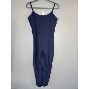 PAVOI Womens Navy Blue Spaghetti Strap Athletic Yoga Bodysuit Unitard Large